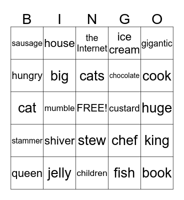 Food Fit for a King Bingo Card