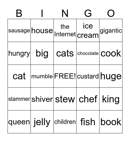 Food Fit for a King Bingo Card
