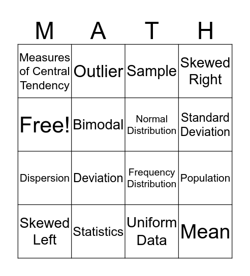 Normal Curve Bingo Card