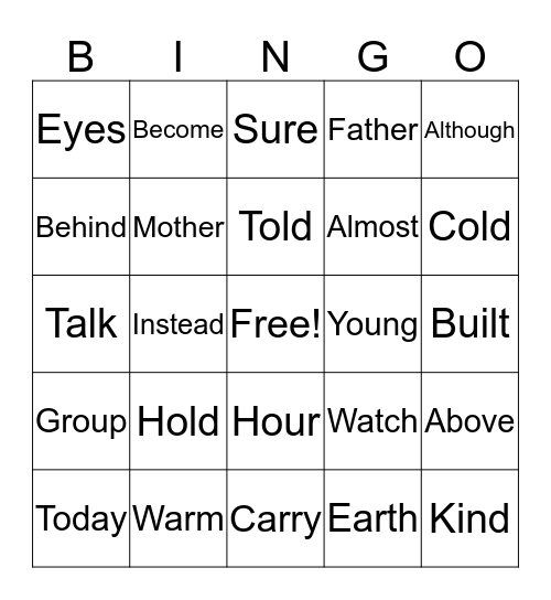 1st grade irregular words Bingo Card