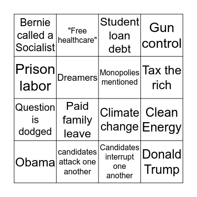 Debate Bingo 2020 Bingo Card