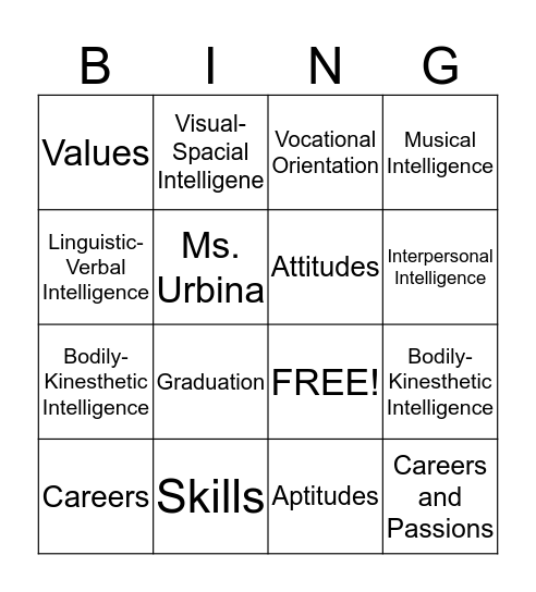 Vocational BINGO!  Bingo Card