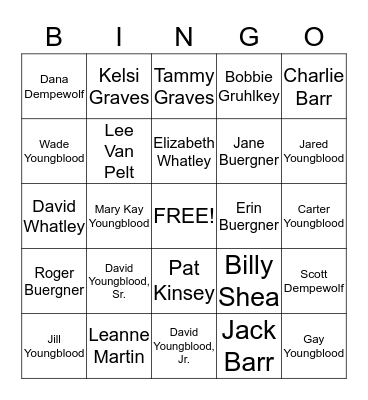 YOUNGBLOOD REUNION 2014 Bingo Card
