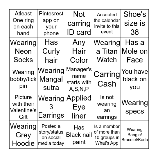 Oo Womaniya!! Bingo Card