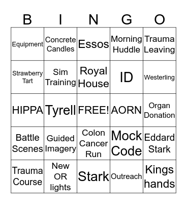 GAME OF ZONES Bingo Card