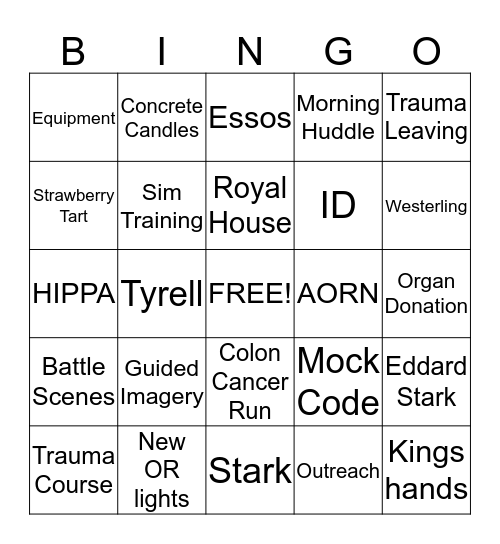 GAME OF ZONES Bingo Card