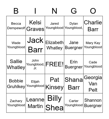 YOUNGBLOOD REUNION 2014 Bingo Card