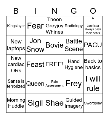 GAME OF ZONES Bingo Card