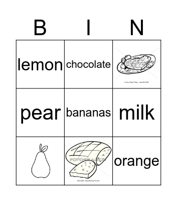 food Bingo Card