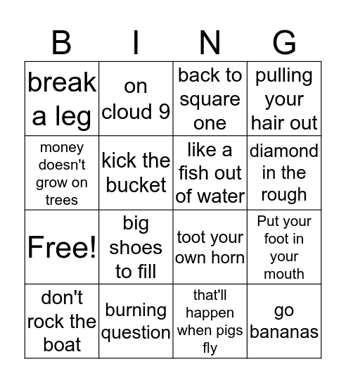 Idioms Bingo Card