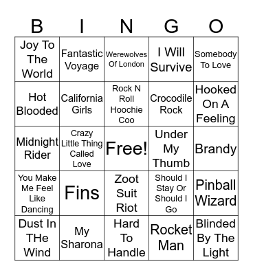 Misc Hits 1 Bingo Card
