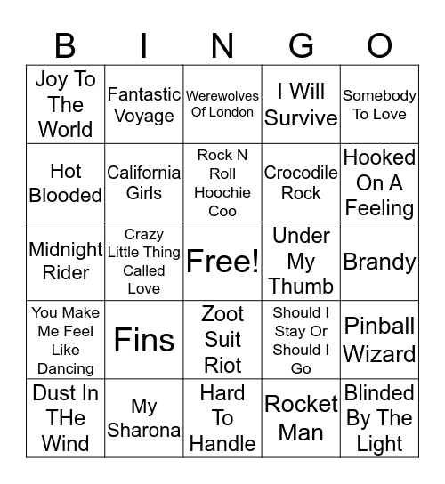 Misc Hits 1 Bingo Card