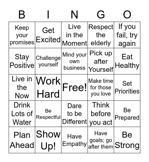 Rules to Live By Bingo Card