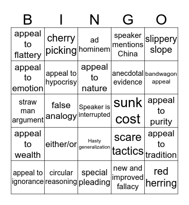 Political Fallacies Bingo Card