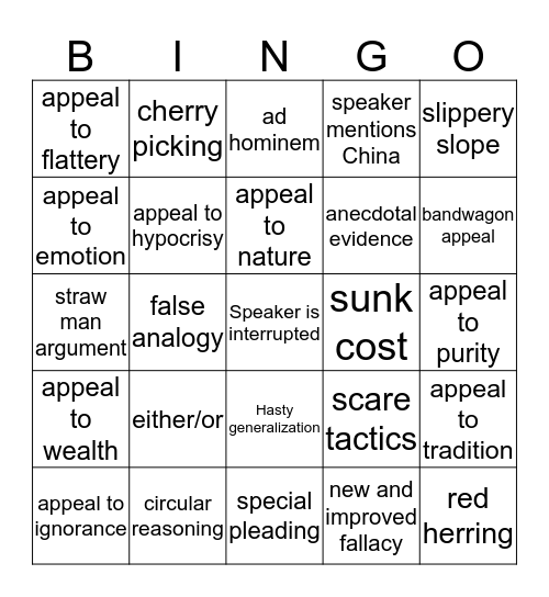 Political Fallacies Bingo Card