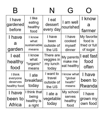 Gardens for Health Bingo Card