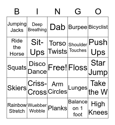 Fitness Bingo Card