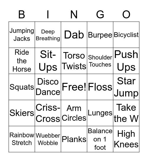 Fitness Bingo Card