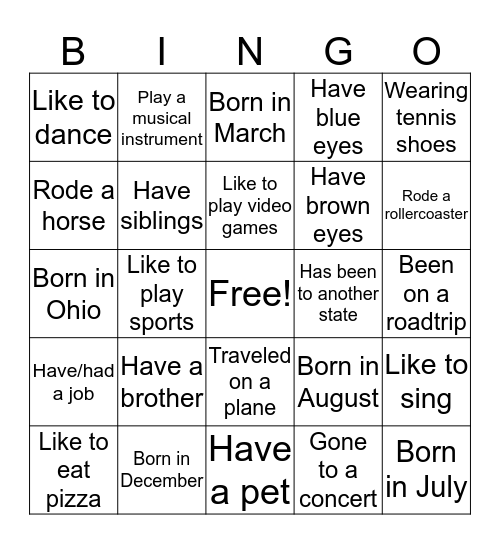 Getting to Know You! Bingo Card