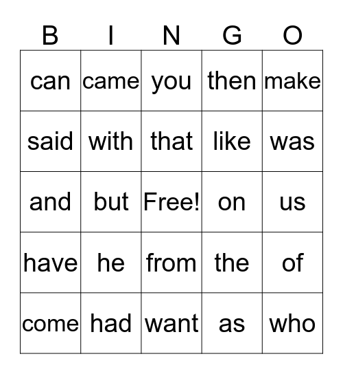 1st grade sight words Bingo Card