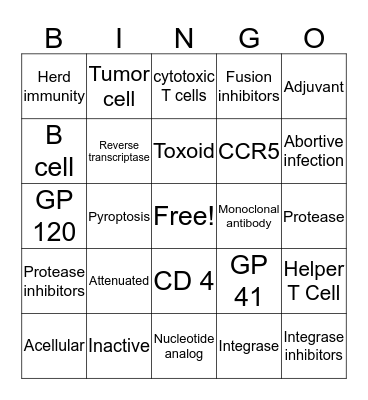 Immunization and HIV Bingo Card