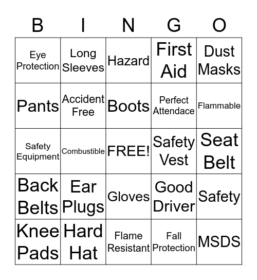 SBS Safety BINGO Game Bingo Card