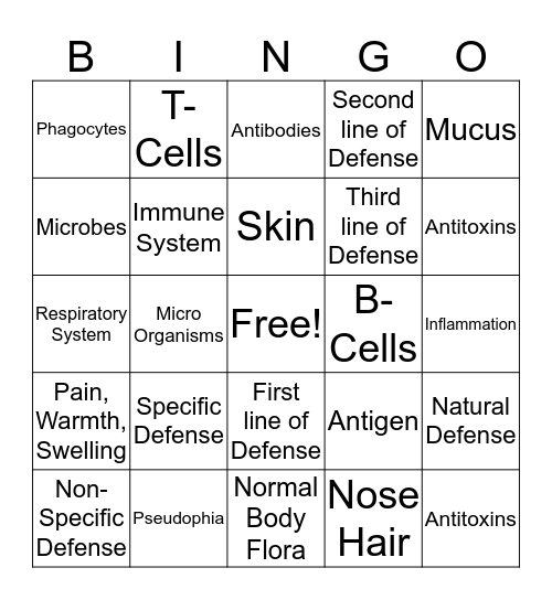 Protection of the body Bingo Card