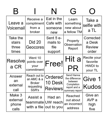 Appraisals Bingo Card