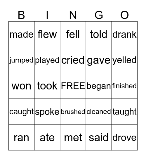 IRREGULAR VERB Bingo Card