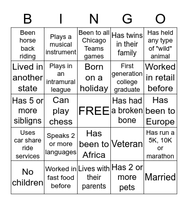 Breaking the Ice Bingo Card