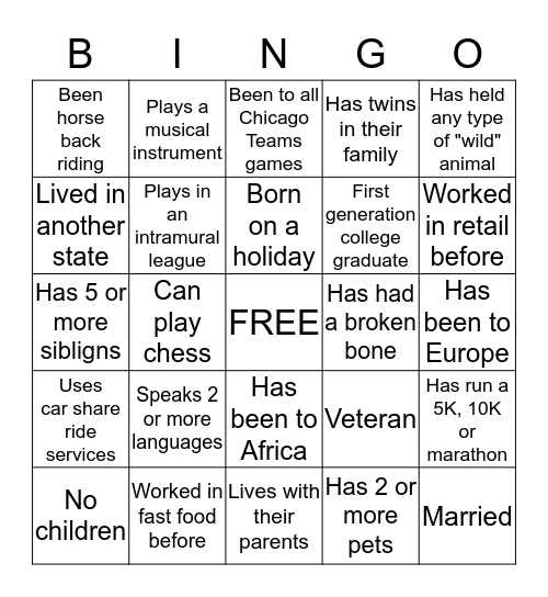 Breaking the Ice Bingo Card