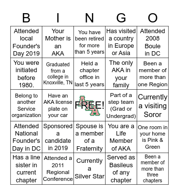 ALPHA KAPPA ALPHA SORORITY, INC.  Bingo Card