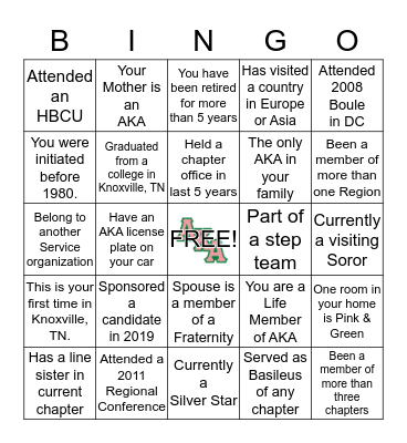ALPHA KAPPA ALPHA SORORITY, INC.  Bingo Card