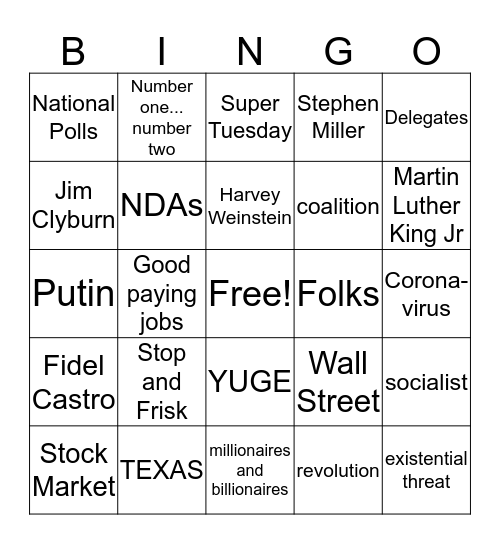 South Carolina debate bingo Card