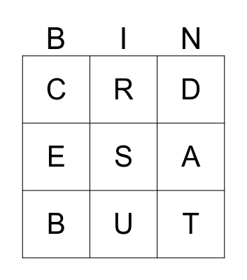 Word Family Bingo Card