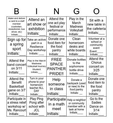 GET INVOLVED WSHS!!! Bingo Card