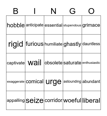 Vocabulary Bingo Card