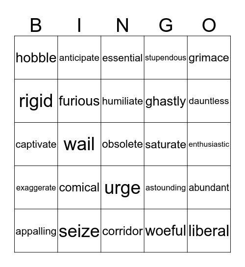 Vocabulary Bingo Card