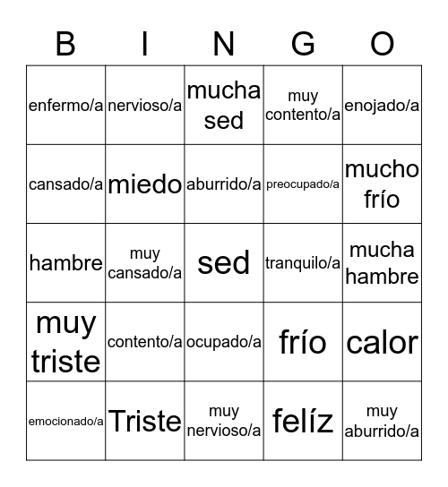 EMOCIONES Bingo Card