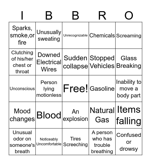 Recognizing an Emergency Bingo Card