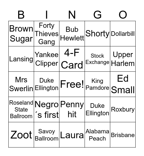 Malcom X  Bingo Card