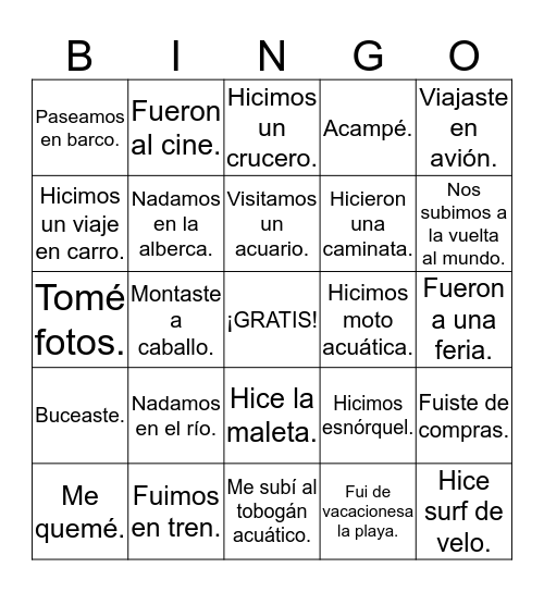 ¡De viaje! Bingo Card
