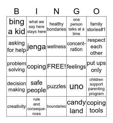 children support and parenting program Bingo Card