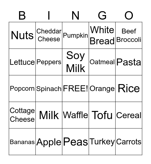 N U T R I T I O N Bingo Card