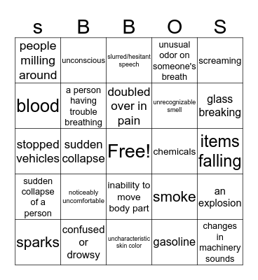 Recognizing an Emergency Bingo Card