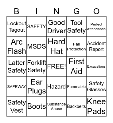 Safety Bingo Game Bingo Card