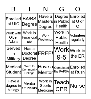 Speed Mentoring Bingo Card