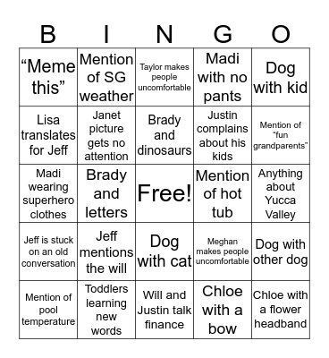 Family Chat Bingo Card