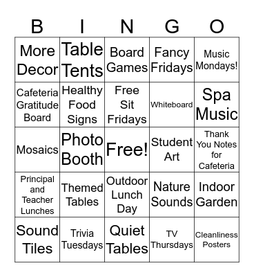 Cafeteria Idea Brainstorm Bingo Card