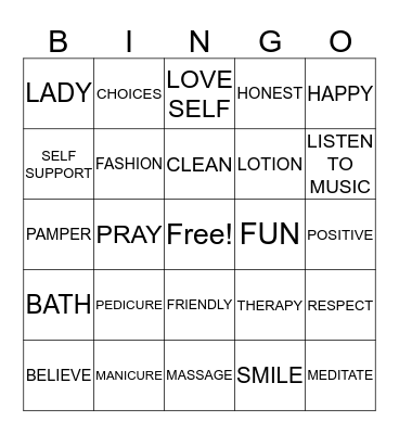 PAMPER ME Bingo Card